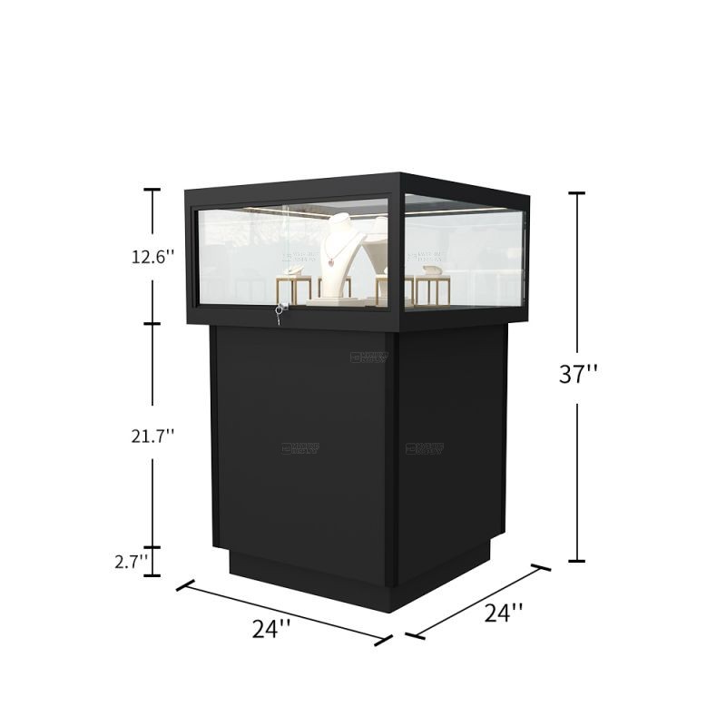 MYSHINE DISPLAY Black Jewelry Wooden Display Stand with Glass Top and Storage Cabinet 42