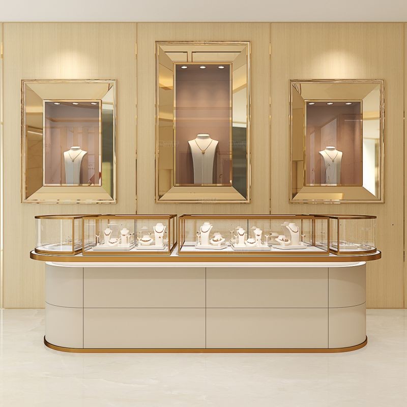 Lacquered oval island jewelry display cabinet MYSHINE DISPLAY 70