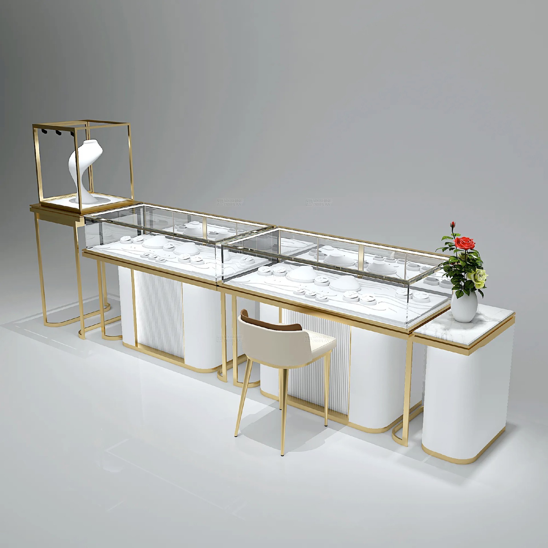 MYSHINE DISPLAY's Lavish Metal-Trimmed Jewelry Showcase Cabinet 109