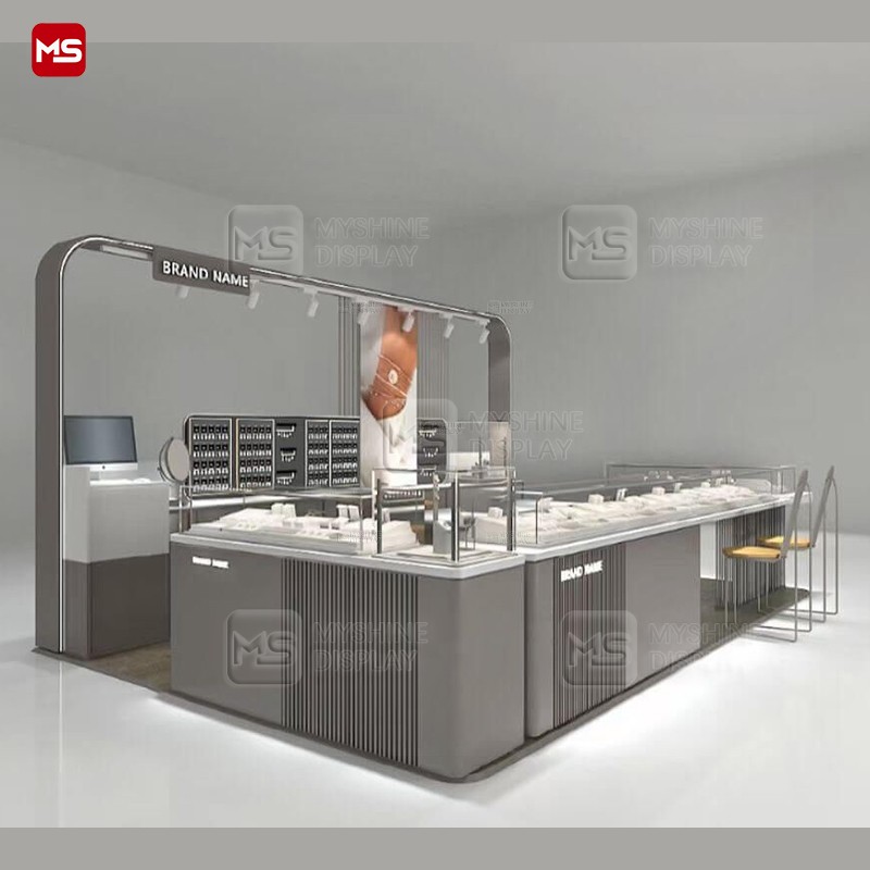 MYSHINE DISPLAY Bespoke Mall Jewelry Display Stands with Gray Wooden Finish K56