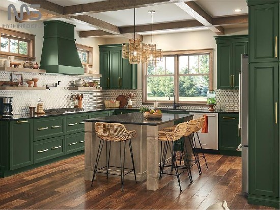 MYSHINE DISPLAY Green Kitchen Cabinets Kitchen Design Models Woods Furniture No.14