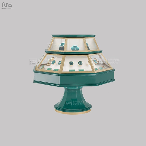 Custom LED Light Elegant Hexagonal Jewelry Display Cabinet