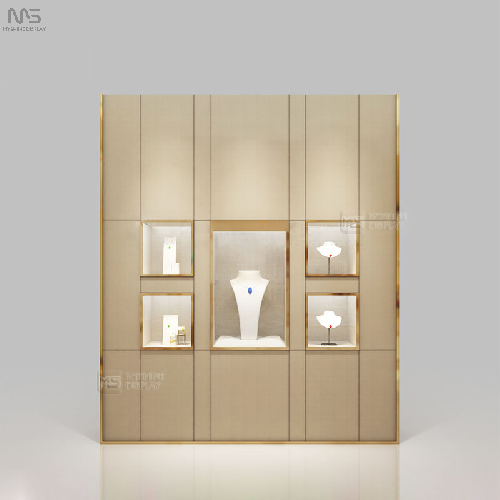 Wood & Stainless Steel Wall Display Cabinet Jewelry Shop Fitting MYSHINE DISPLAY