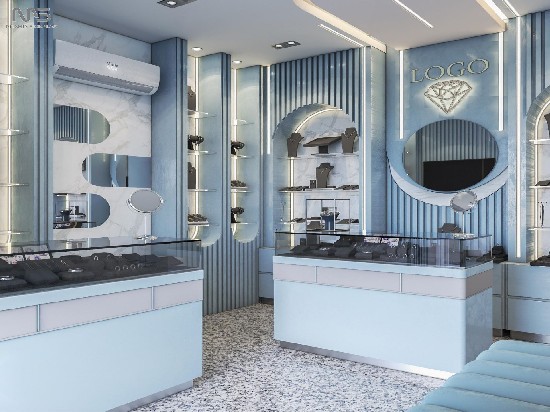 Innovative Jewelry Silver Store Design Blue Mini Store