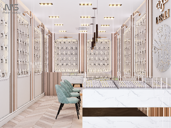 Chic Jewelry Store Design With Marble Metal Accents