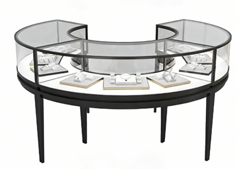 Luxury Commercial Round Glass Jewelry Showcases