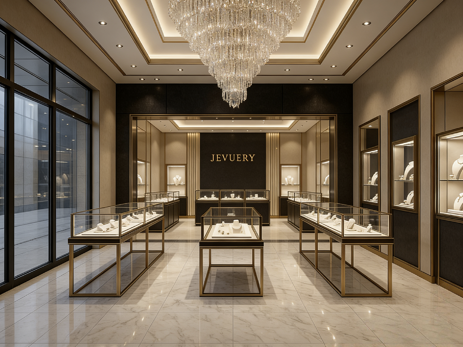 Black & Gold Minimalist Luxury Jewelry Store Design