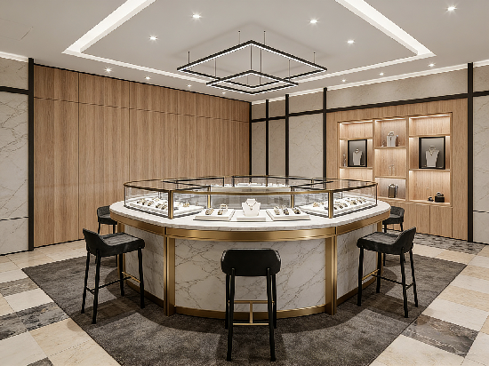 Gold Wood Contemporary Jewelry Store Design