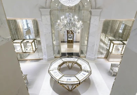 Marble & Gold Palace-Style Luxury Jewelry Store Interior Design