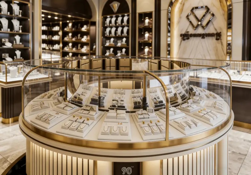 Gilded Marble & Dark Wood Luxury Jewelry Store Design