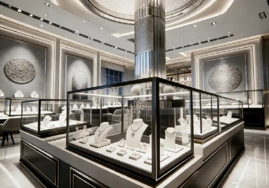 Modern Silver & Black High-End Jewelry Store Design