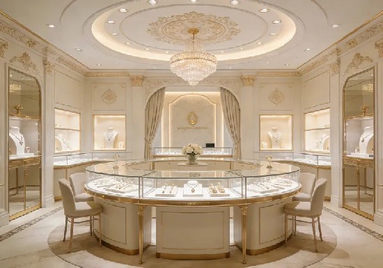 Classic Cream & Gold Luxury Jewelry Store Design
