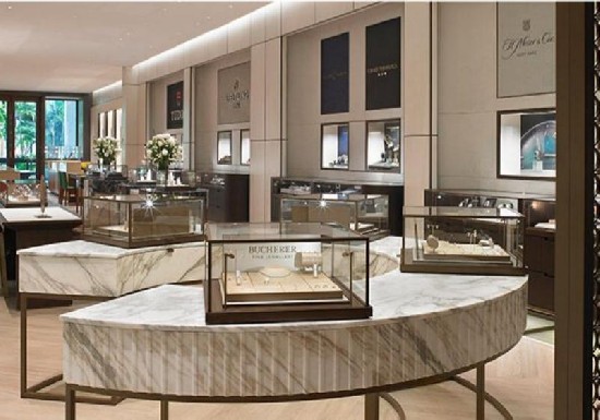 Luxury Marble Jewelry Store Display — Black Line & Steel Collection