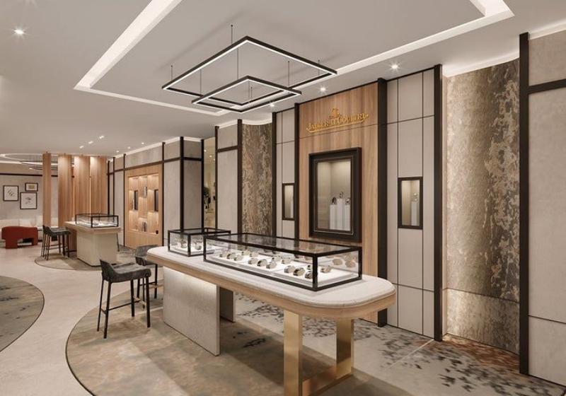 Luxury Marble Jewelry Store Display — Black Line & Steel Collection