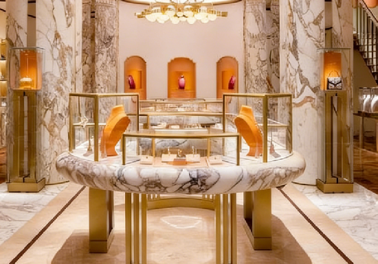 Luxury Marble Jewelry Store Display — Black Line & Steel Collection