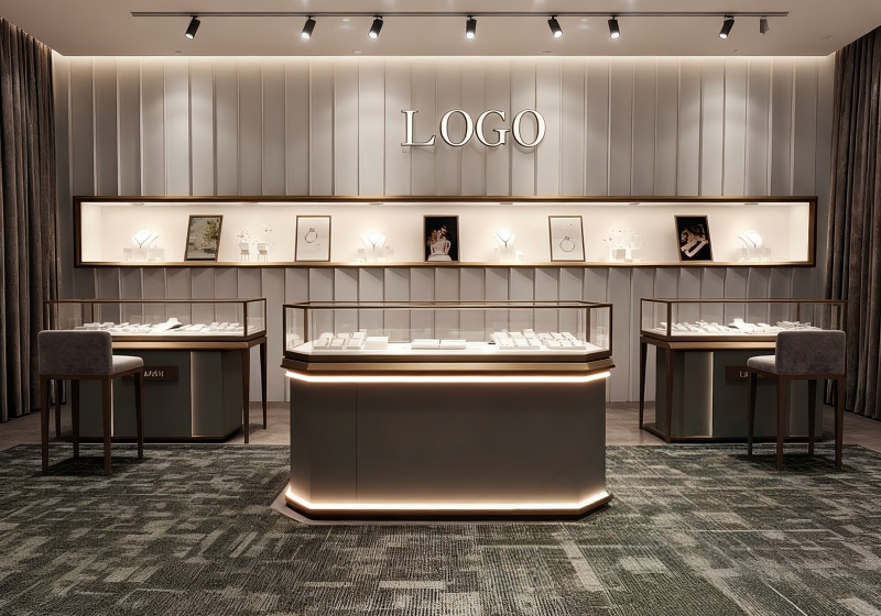 Light Gray & Metallic Brown Minimalist Modern Jewelry Store