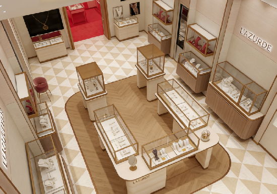 Gold & Wood Contemporary Jewelry Store Design