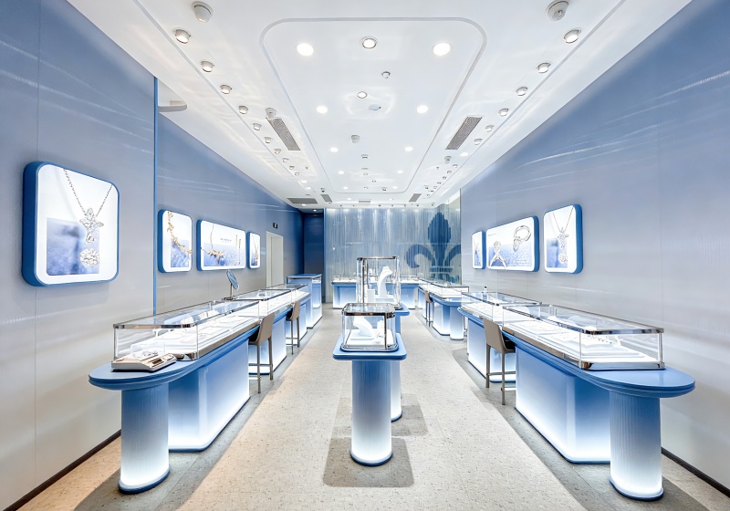Light Blue & White Modern Tech-Luxury Jewelry Store