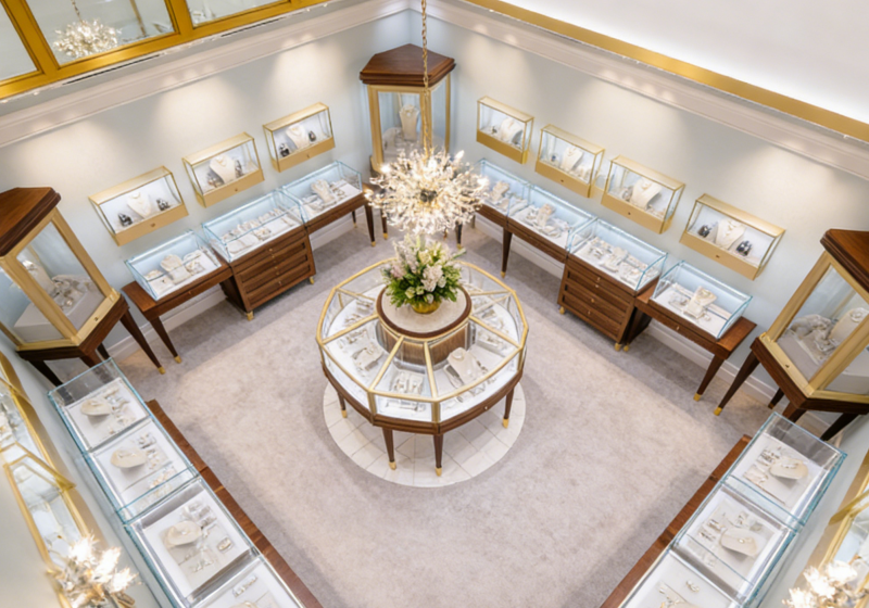 Classic Walnut & Gold Jewelry Display Cases