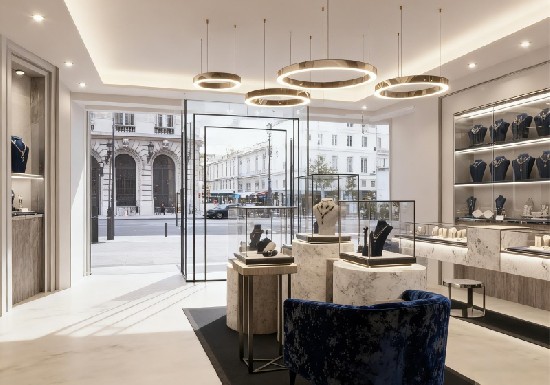 White & Deep Blue Urban Minimalist Luxury Jewelry Store