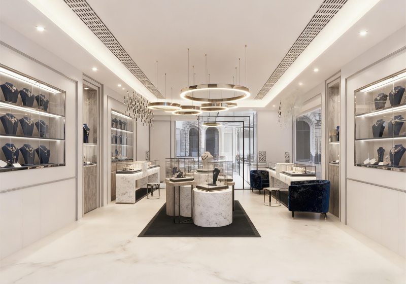White & Deep Blue Urban Minimalist Luxury Jewelry Store