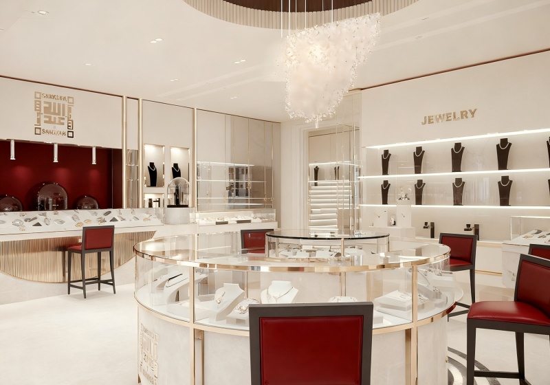 White & Light Gold Modern Elegant Light Luxury Jewelry Store