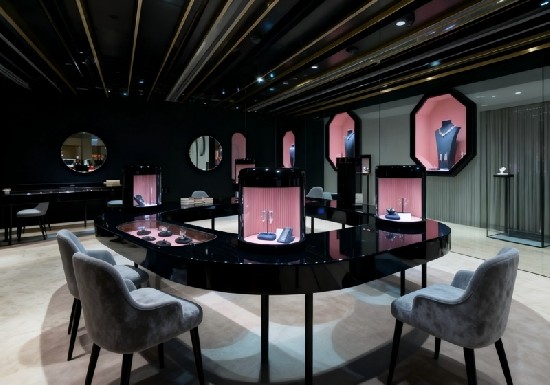 Black & Pink Modern Dark Luxury Jewelry Store with Gold Accents