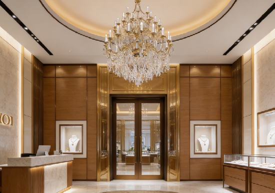 Classic Walnut & Gold Luxury Jewelry Display Showcase