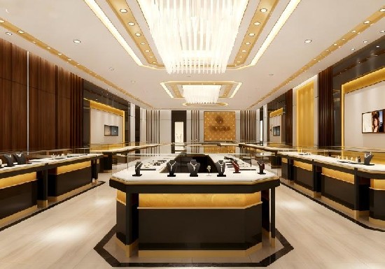 Black & Gold Classic Luxury Jewelry Store with Wood Accents