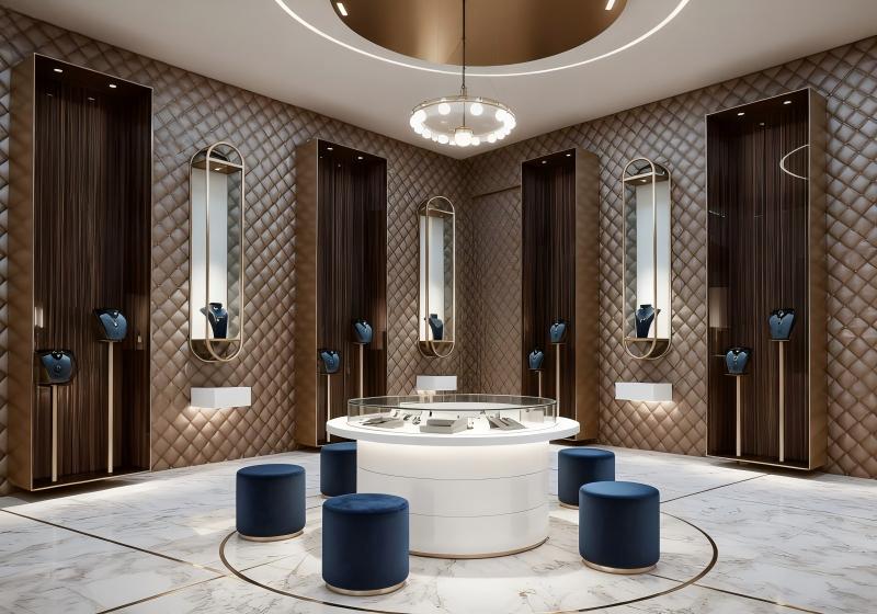 Brown Quilted & Gold Elegant Luxury Jewelry Store