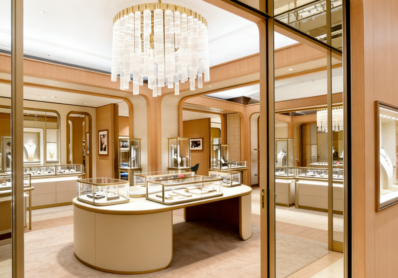 Warm Modern Luxury Jewelry Store Design
