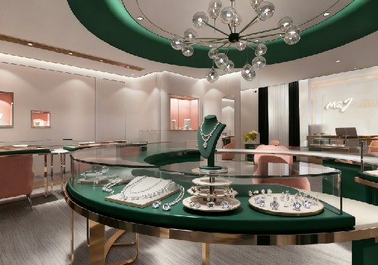 Emerald Green & Light Gold Retro Luxury Jewelry Store