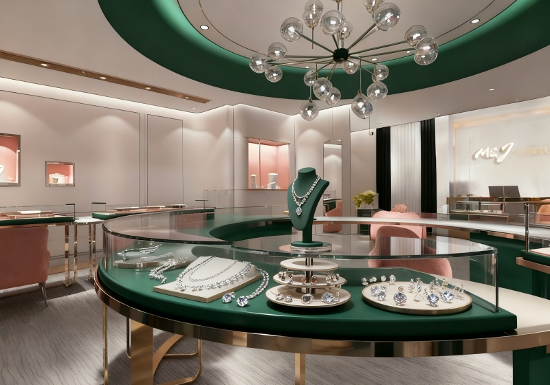 Emerald Green & Light Gold Retro Luxury Jewelry Store