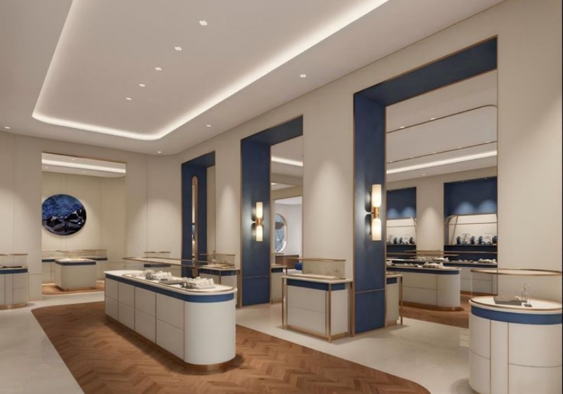 Navy Blue & Cream Elegant Light Luxury Jewelry Store