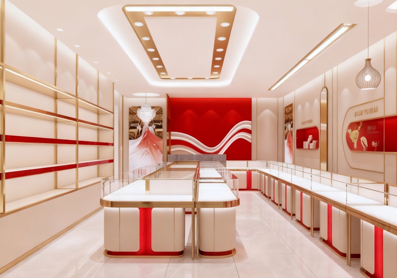 Scarlet Red & Cream Luxury Festive Jewelry Store