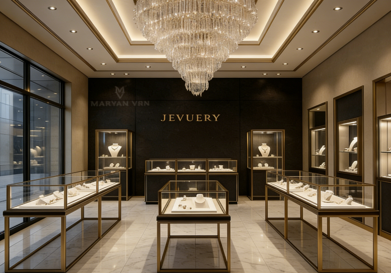 Modern Black & Gold Luxury Jewelry Display Cases