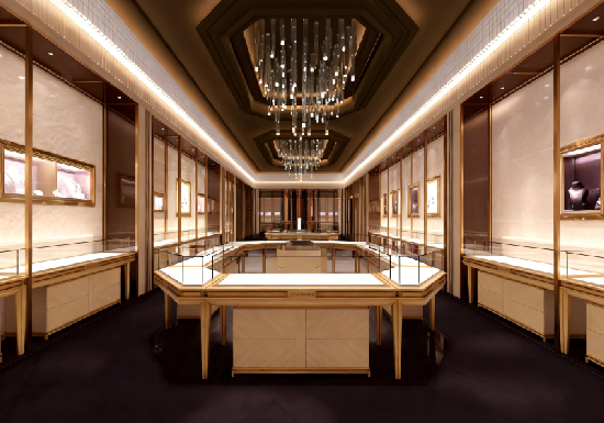 Dark Espresso & Light Gold Opulent Modern Jewelry Store