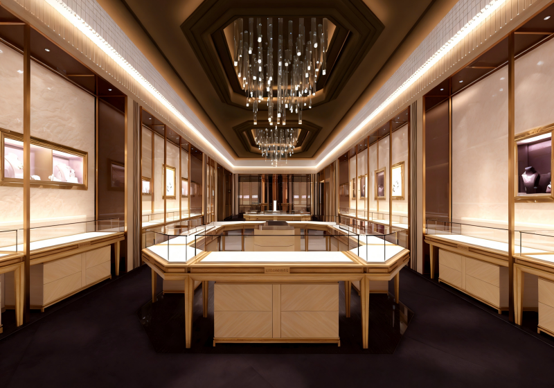 Dark Espresso & Light Gold Opulent Modern Jewelry Store