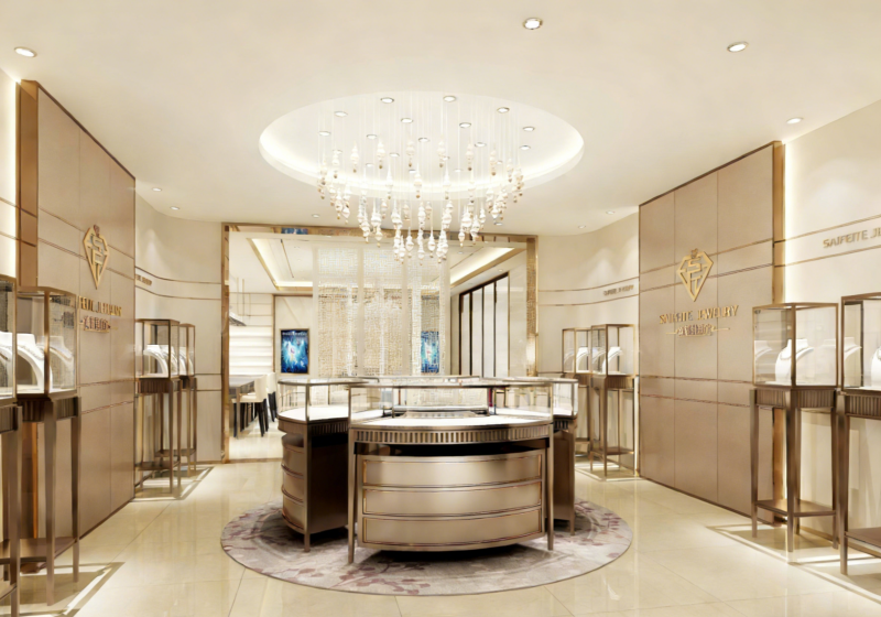 Modern Champagne Luxury Jewelry Showcase