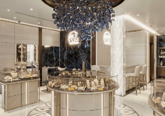 Light Beige & Warm Gold Art Deco Luxury Jewelry Store