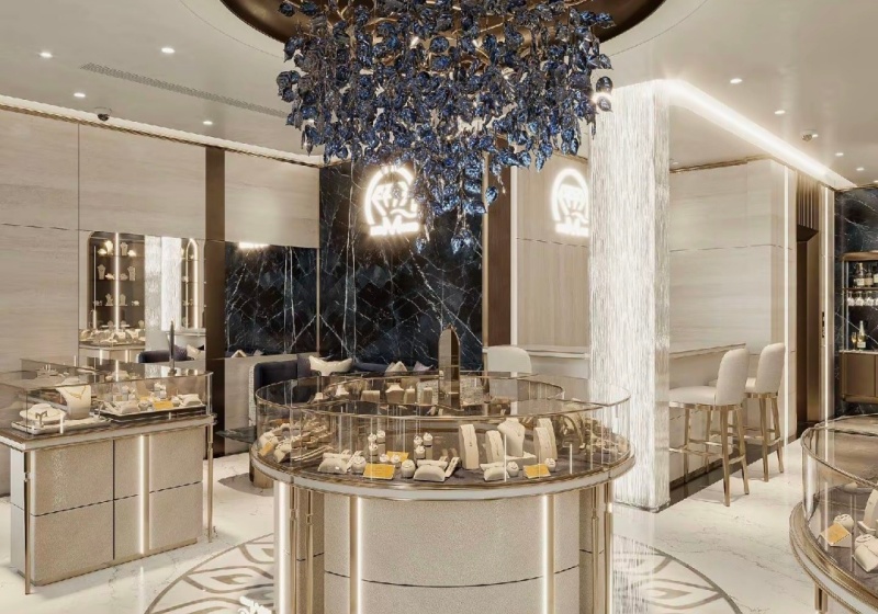 Light Beige & Warm Gold Art Deco Luxury Jewelry Store