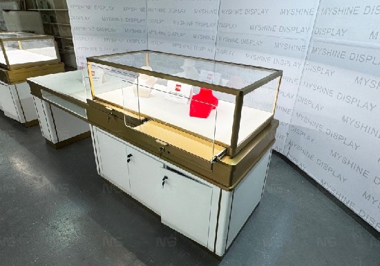 Warm Gold & White Multi-Functional Jewelry Showcase with Integrated Storage