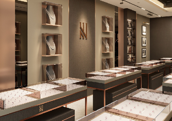 Glass jewelry display cases with LED lighting