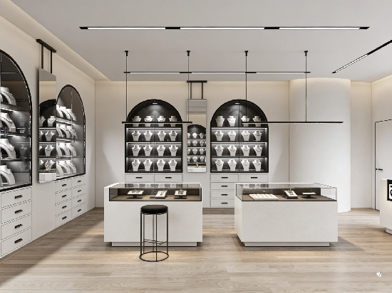 Arched Black & White Minimalist Luxury Jewelry Store Display Suite