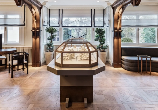 A wooden veneer jewelry display showcase store