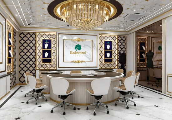 Luxury Kalevarm Gold & White High-End Jewelry Store Display Suite