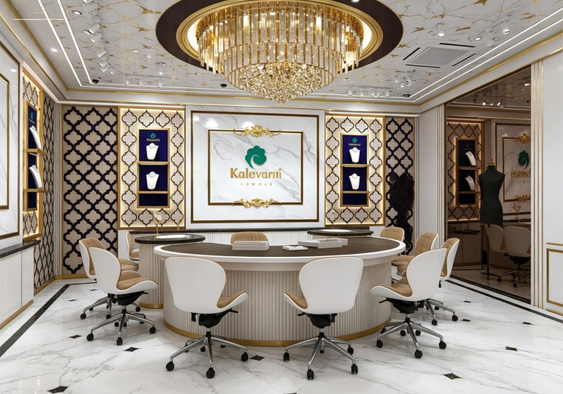 Luxury Kalevarm Gold & White High-End Jewelry Store Display Suite