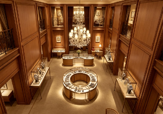 Timeless Classic Wood & Crystal High-End Jewelry Salon