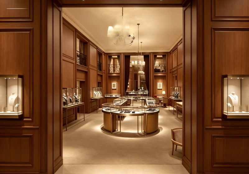 Timeless Classic Wood & Crystal High-End Jewelry Salon