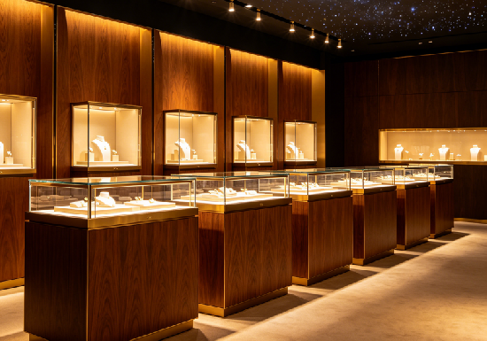 Rose Gold & Starry Ceiling Luxury Jewelry Display Cases